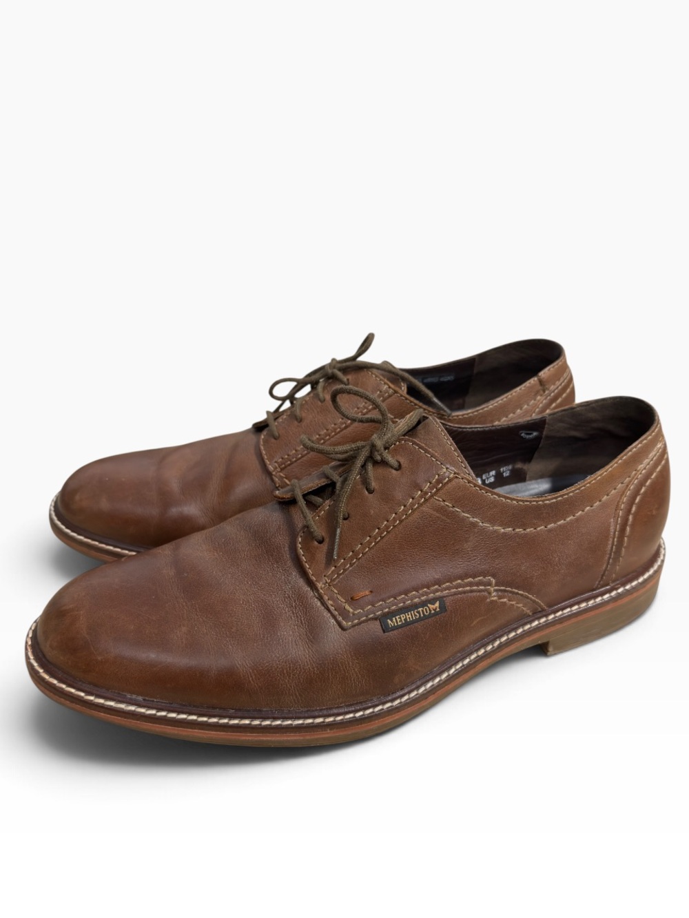 Mephisto Waino Brown Leather Derby Shoes US 12 UK 11.5 Comfort Oxford Lace Up